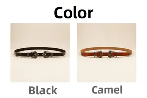 Détail de boucles sculptées sur ceintures en cuir noir et camel pour femmes de style western