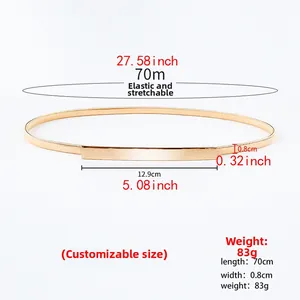 Detail view of 70cm gold elastic metal belt with a 12.9cm polished metal plate