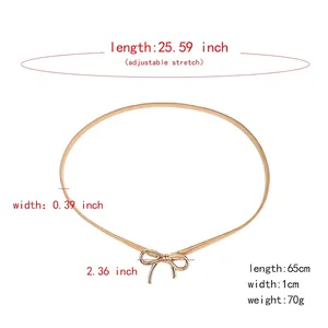 Fashionable gold elastic metal chain belt with elegant bow buckle for women dresses