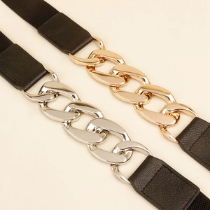 Ceinture large élastique avec boucle en chaîne métallique pour robes et manteaux
