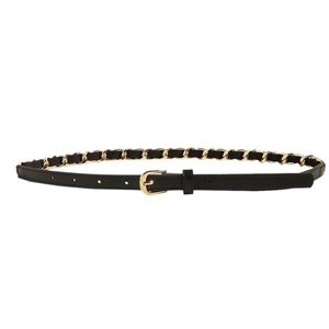 Fine ceinture noire pour femme avec chaîne dorée décorative et boucle à ardillon