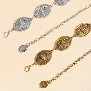 Chaîne de taille vintage style western avec médaillons tête de taureau en argent et or