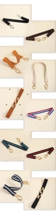 Elastic waist belts with lobster clasps in solid colors and striped patterns shown in grid