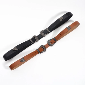 Ceintures western vintage noir et marron avec boucles gravées en argent antique