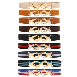 Women Elastic Waist Belt Unique Handshake Metal Buckle Fashion Stretch Cinch Belt For Dresses Versatile Decorative Waistband