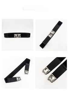 Détail de la ceinture élastique noire avec boucles en cristal et bordure argentée