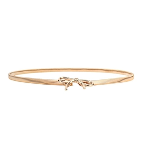 Fashionable golden stretch metal waist chain belt with a delicate bow buckle design