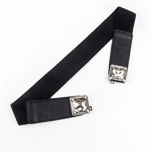 Ceinture élastique noire pour femme avec boucles carrées ornées de strass brillants