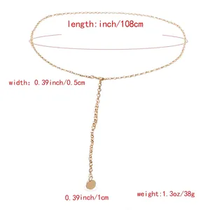 Ceinture chaîne métallique dorée minimaliste pour femme, longueur 108cm avec pendentif