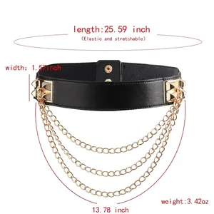 Fashionable multilayer gold chain elastic belt for women with chic metal rivet plates