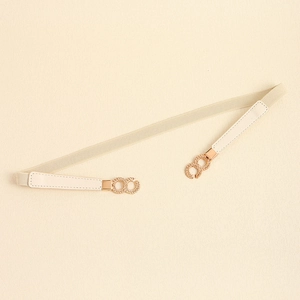 Elastic waist belt for women in cream white with a textured golden metal buckle