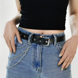 Cintura in Pelle PU Moda Donna Semplice Cintura in Jeans con Motivo a Coccodrillo con Catena in Metallo Rimovibile Punk Street