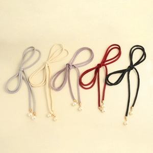 Cadena de Cintura de Terciopelo para Mujer Con Lazo y Colgantes de Perlas Artificiales Cinturón Delgado Decorativo para Vestidos