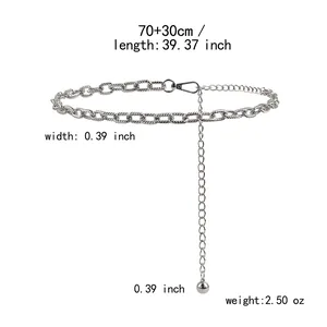 Silver metal chain belt for women with 100cm total length and adjustable lobster clasp