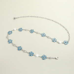Fashion silver waist chain with light blue crystal five-petal flowers and star accents