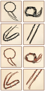 Details des Boho-Fransen-Gürtels mit gravierten Metall-Conchos und langen Lederquasten