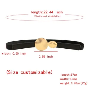 Ceinture fine élastique noire avec deux boucles dorées en métal et matériau extensible