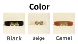 Cinture elastiche in nero, beige e cammello con fibbie vintage incise con uccelli