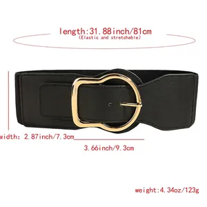 Ceinture large élastique noire pour robes avec une grande boucle dorée en fer à cheval