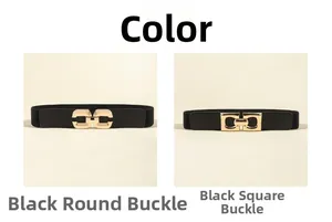 Comparison of black elastic belts with gold circular and square interlocking metal buckles