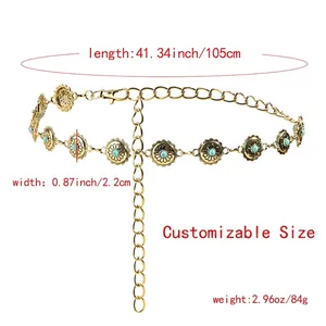 Vintage bohemian gold chain belt with turquoise accents and sunflower charms