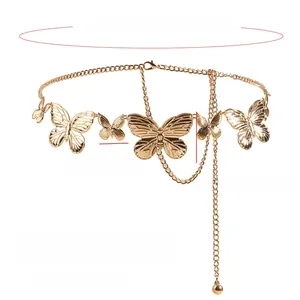 Detailed size map of gold butterfly waist chain with length and weight specifications