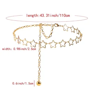 Ceinture chaîne taille vintage étoiles dorées évidées pour femme, longueur 110cm