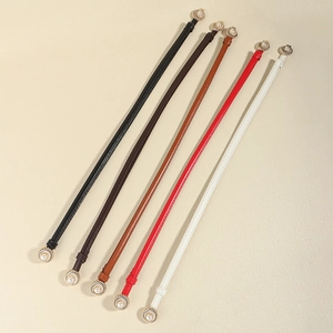 Set of minimalist leather belts with gold pearl buckles in five classic colors for women