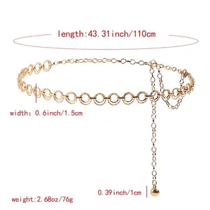 Ceinture chaîne en métal doré pour robe femme avec longueur de 110cm et pendentif boule