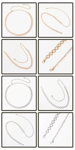 Détails de la ceinture chaîne en métal doré et argenté avec fermoir mousqueton et pendentif