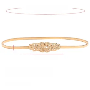 Detailed size specs for women's golden spring belt with vintage hollow floral buckle