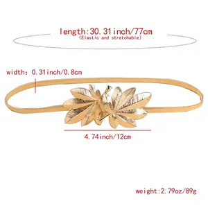 Elegant gold maple leaf stretch metal belt for women dresses with 77cm adjustable length