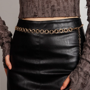 Chaîne de Taille en Métal pour Femmes Anneaux Ronds Creux Réglables Style Punk Chaîne pour Robes Streetwear Or Argent