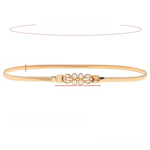 Detailed size chart of women's gold spring belt with pearl flower buckle and dimensions