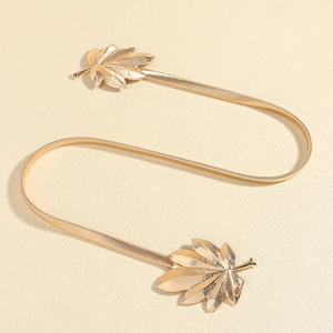 Elegant gold elastic metal belt with maple leaf buckle for dresses and gowns