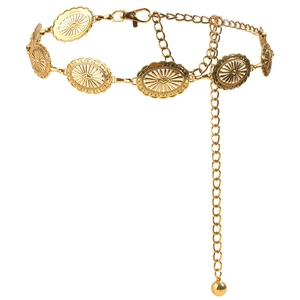 Vintage golden hollow engraved metal chain belt with bohemian style for women dresses