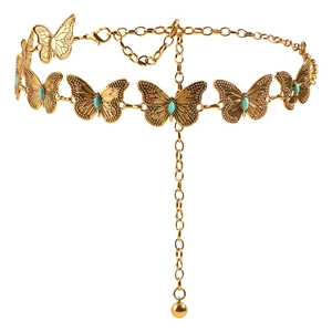 Vintage gold butterfly waist chain with turquoise accents for elegant dresses
