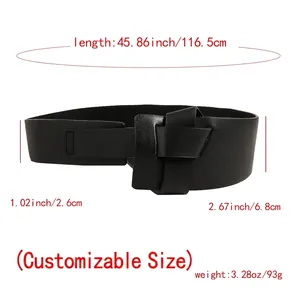 Women's minimalist black wide belt with stylish twist buckle for coats and dresses