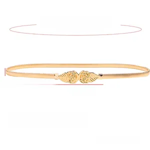 Golden spring chain belt featuring detailed rose buckle and dimensional specifications