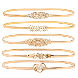 Women Elastic Metal Chain Belt For Dresses Luxury Rhinestone Artificial Pearl Buckle Gold Silver Waist Accessories