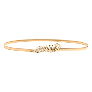 Eleganter goldener Metall-Federgürtel mit dekorativer Feder-Schnalle für Damenkleider