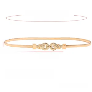 Detailed size chart for gold elastic metal spring belt with infinity buckle and dimensions