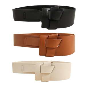Women PU Leather Wide Waist Belt Minimalist Knot Decorative Corset Belt For Dresses Coat Versatile Fashion Accessories