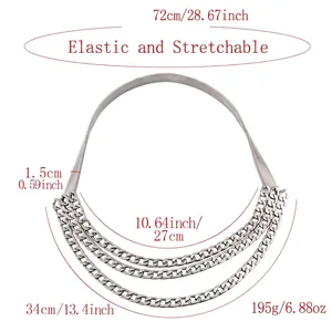 Eleganter dreilagiger silberner Kettengürtel mit elastischem Metall-Federband für Damen