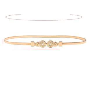 Detailed size chart for golden elastic metal spring belt with interlocking buckle design