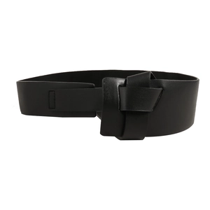 Minimalist black wide waist belt for women with unique knot closure for dresses and coats