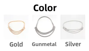 Detailansicht der dreilagigen Metall-Taillenketten in den Farben Gold, Gunmetal und Silber