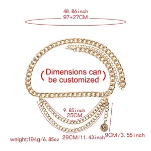 Golden multi-layer metal waist chain with elegant round coin pendant and chic tiered design