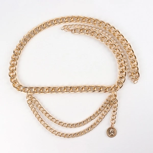 Chic multi-layer gold metal waist chain with elegant round coin pendant for women