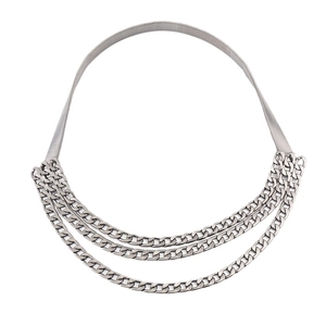 Eleganter silberner Metall-Feder-Taillengürtel mit dreilagigem Panzerketten-Design